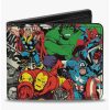 Wallets * | Boxlunch Marvel 5 Avengers Action Marvel Comics Logo Comic Scenes Full Color Bifold Wallet