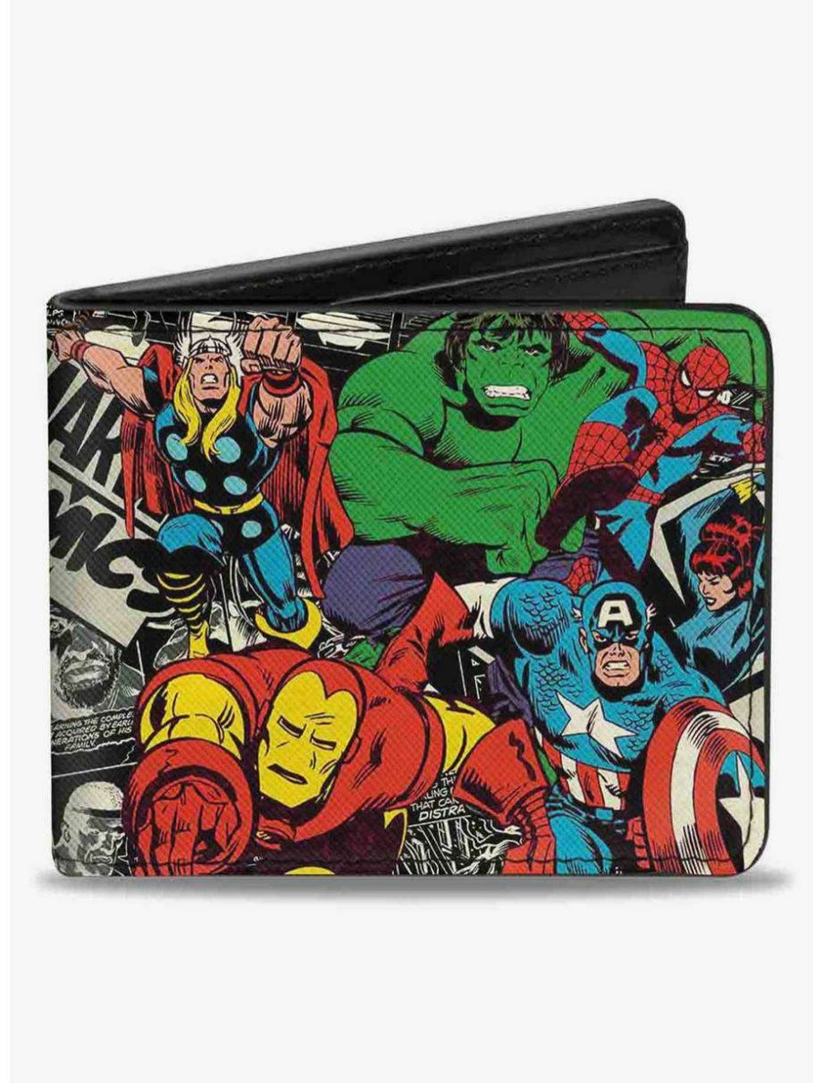 Wallets * | Boxlunch Marvel 5 Avengers Action Marvel Comics Logo Comic Scenes Full Color Bifold Wallet