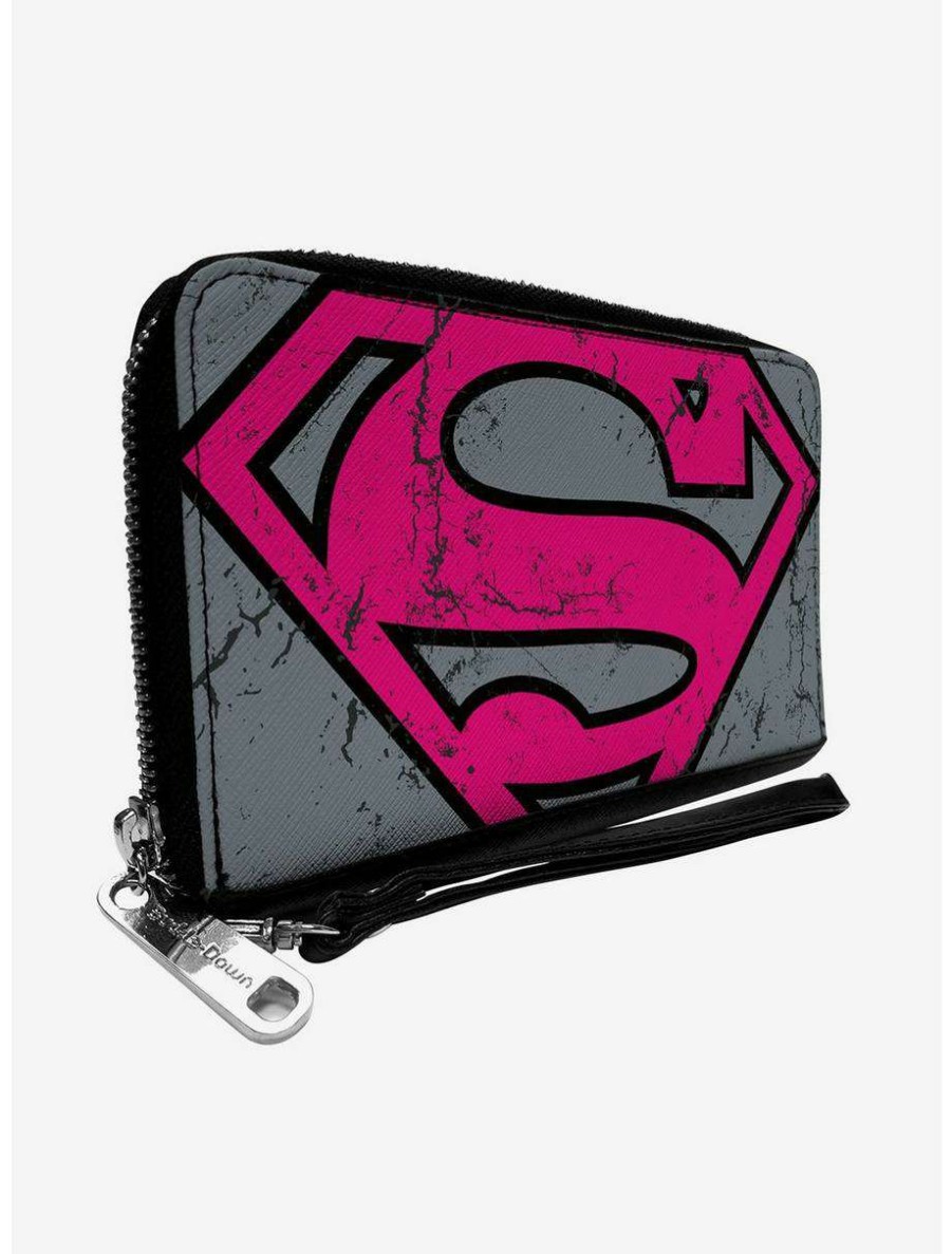 Wallets * | Boxlunch Dc Comics Superman Shield Close Up Weathered Zip Around Rectangle Wallet