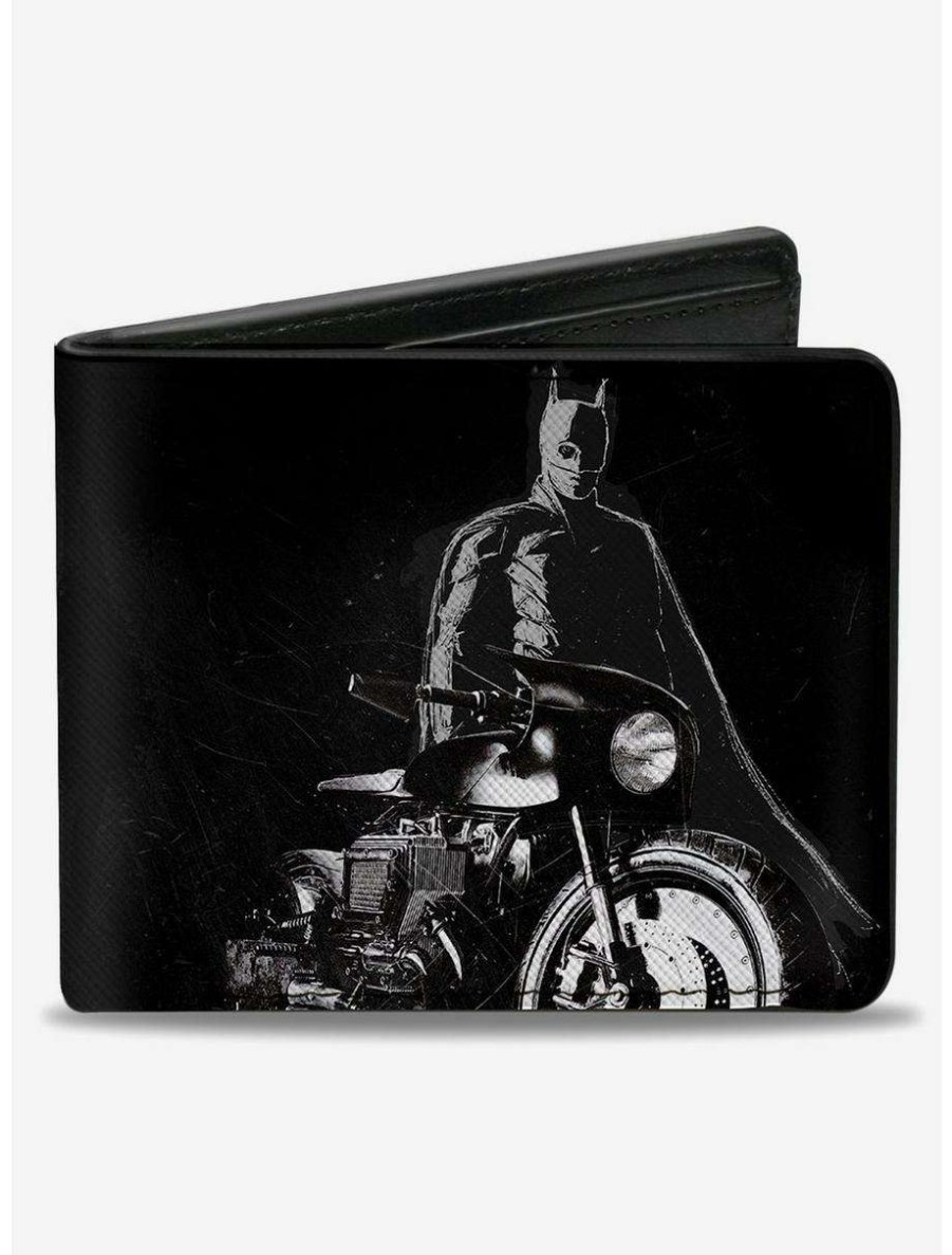 Wallets * | Boxlunch Dc Comics The Batman And Batcycle Pose Black White Bifold Wallet