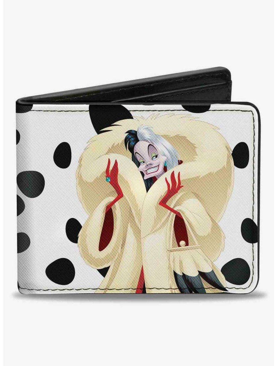 Wallets * | Boxlunch Disney Cruella De Vil Cream Fur Pose Spots Bifold Wallet