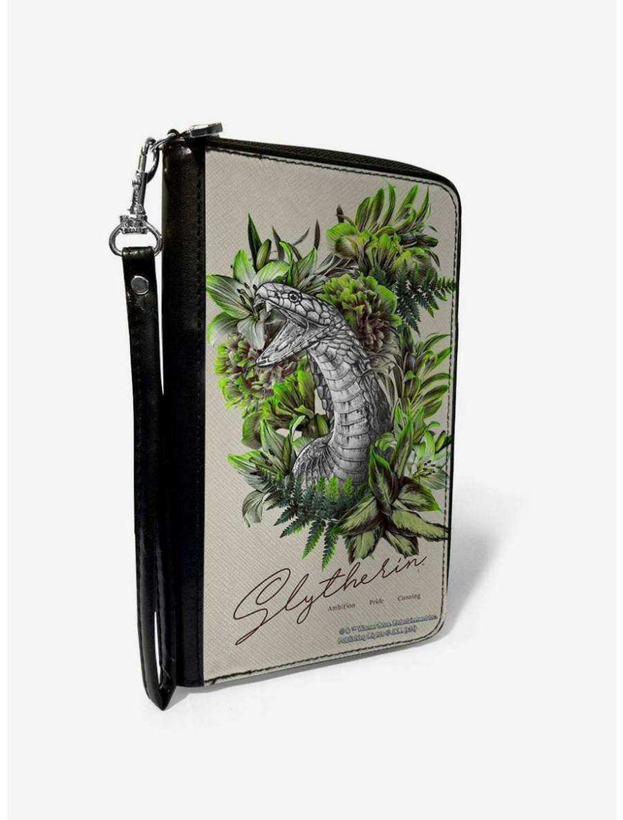 Wallets * | Boxlunch Harry Potter Slytherin Floral Sketch Zip Around Wallet