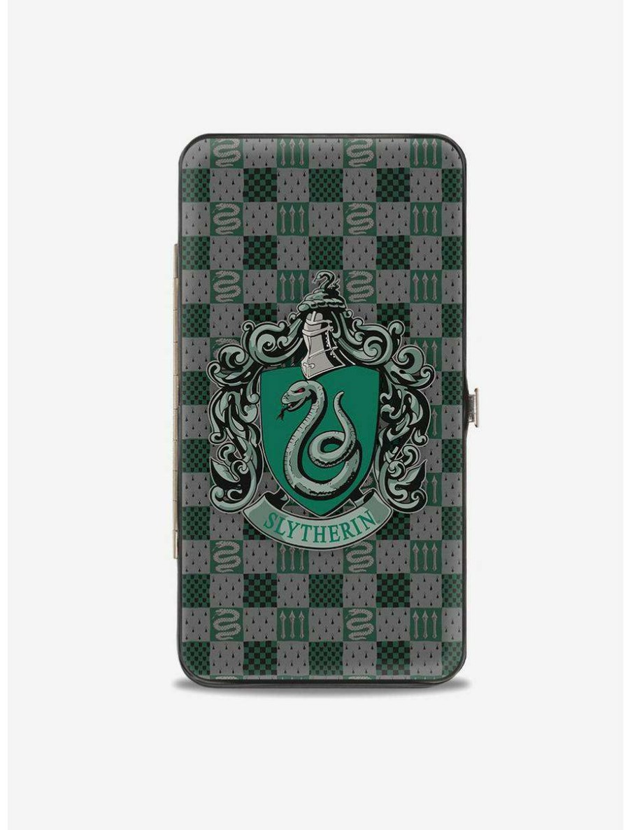 Wallets * | Boxlunch Harry Potter Slytherin Crest Heraldry Checkers Hinged Wallet