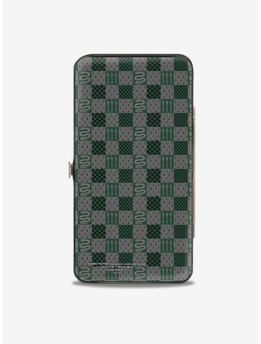 Wallets * | Boxlunch Harry Potter Slytherin Crest Heraldry Checkers Hinged Wallet