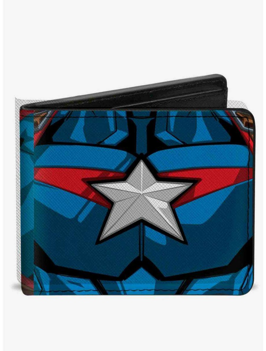 Wallets * | Boxlunch Marvel Captain America Character Close Up Chest And Back Bifold Wallet