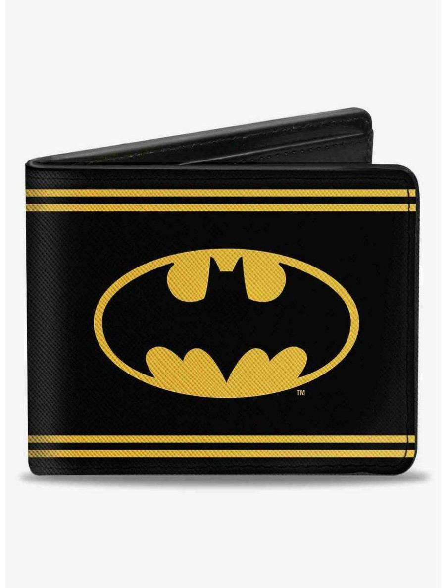 Wallets * | Boxlunch Dc Comics Batman Shield Double Stripe Bifold Wallet