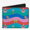 Wallets * | Boxlunch Spongebob Squarepants And Friends Poses Wavy Stripe Bifold Wallet