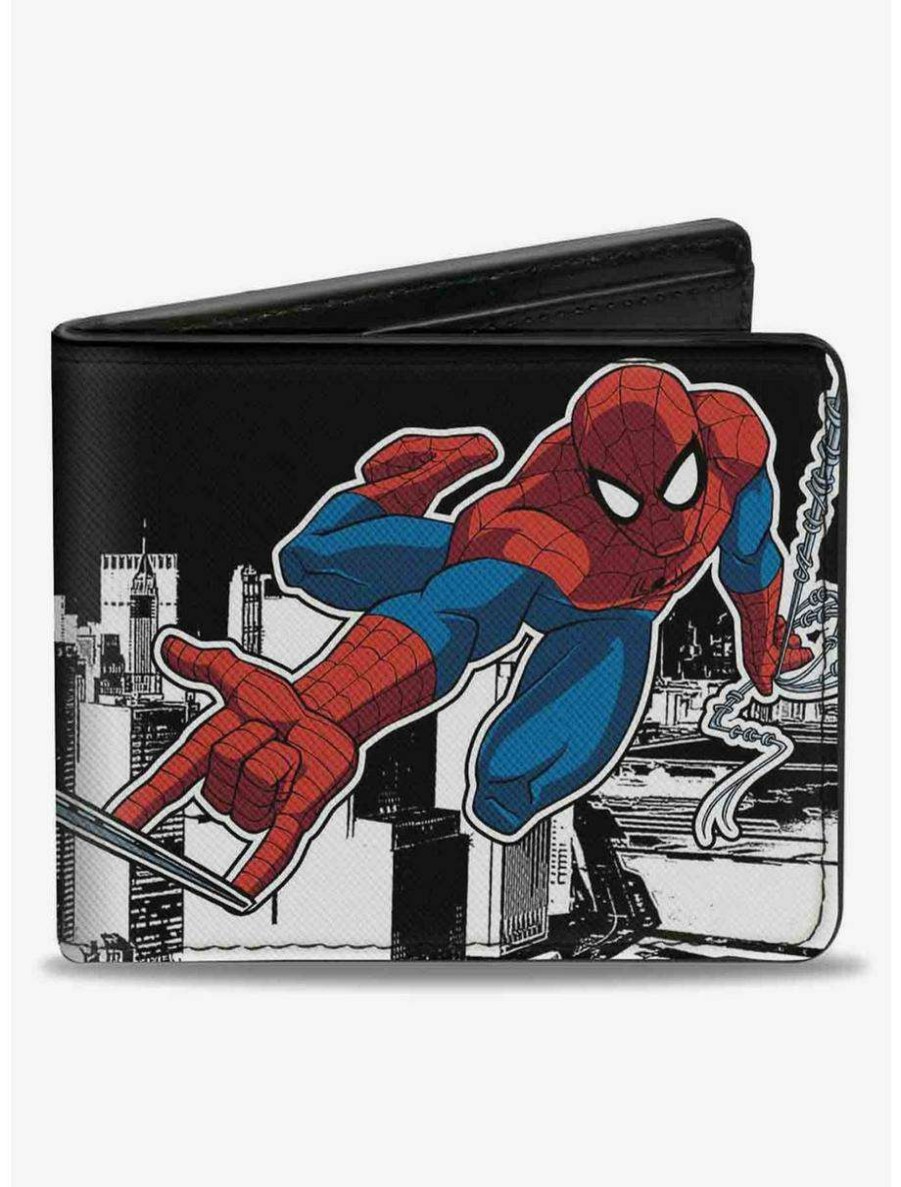 Wallets * | Boxlunch Marvel Spider-Man Swinging Pose2 Skyline Bifold Wallet