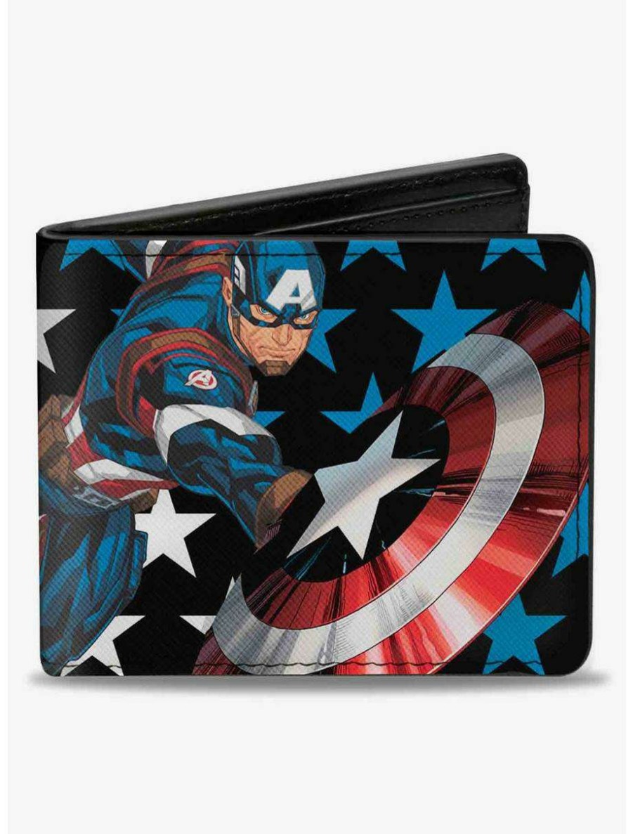 Wallets * | Boxlunch Marvel Captain America Throwing Shield Stars Bifold Wallet