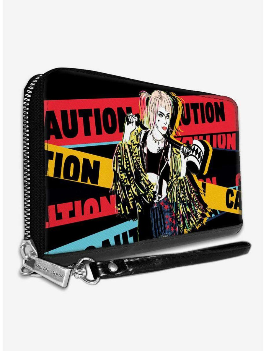 Wallets * | Boxlunch Dc Comics Birds Of Prey Harley Quinn Caution Hammer Pose Womens Zip Around Wallet