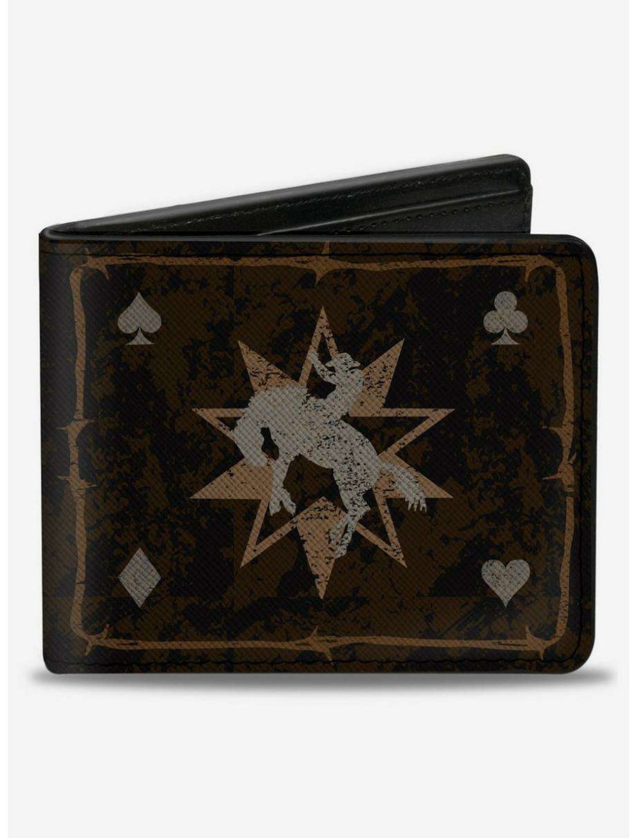 Wallets * | Boxlunch Western No Guts No Glory Skull And Crossbones Bifold Wallet