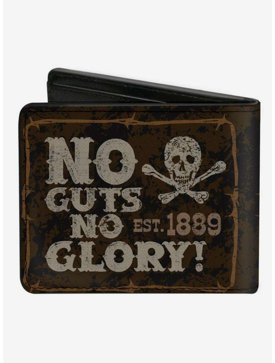 Wallets * | Boxlunch Western No Guts No Glory Skull And Crossbones Bifold Wallet