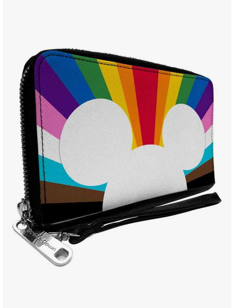 Wallets * | Boxlunch Disney Mickey Mouse Pride Ears Icon Rays Rainbow Zip Around Wallet