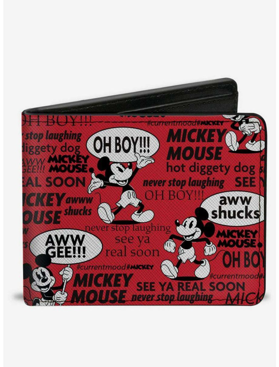 Wallets * | Boxlunch Disney Mickey Mouse Poses And Quotes Collage Bifold Wallet