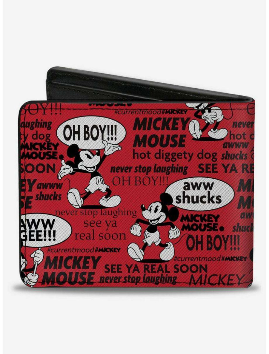 Wallets * | Boxlunch Disney Mickey Mouse Poses And Quotes Collage Bifold Wallet