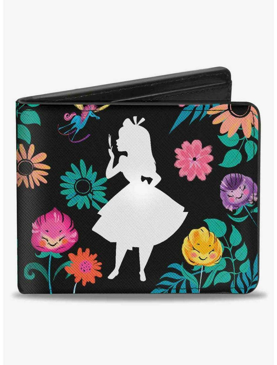 Wallets * | Boxlunch Disney Alice In Wonderland Silhouette Curiouser And Curiouser Floral Collage Bifold Wallet