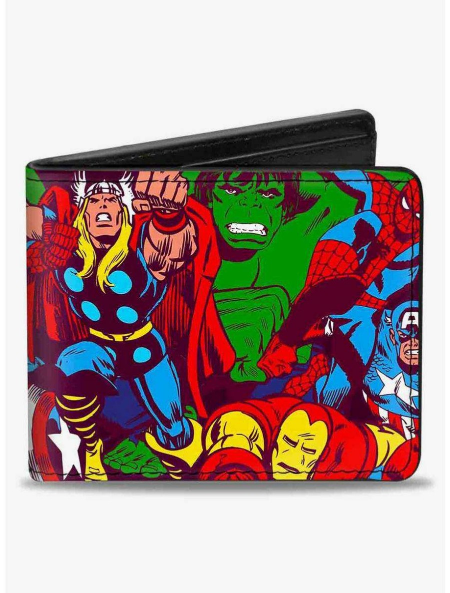 Wallets * | Boxlunch Marvel 5 Retro Avenger Superhero Action Poses Stacked Bifold Wallet