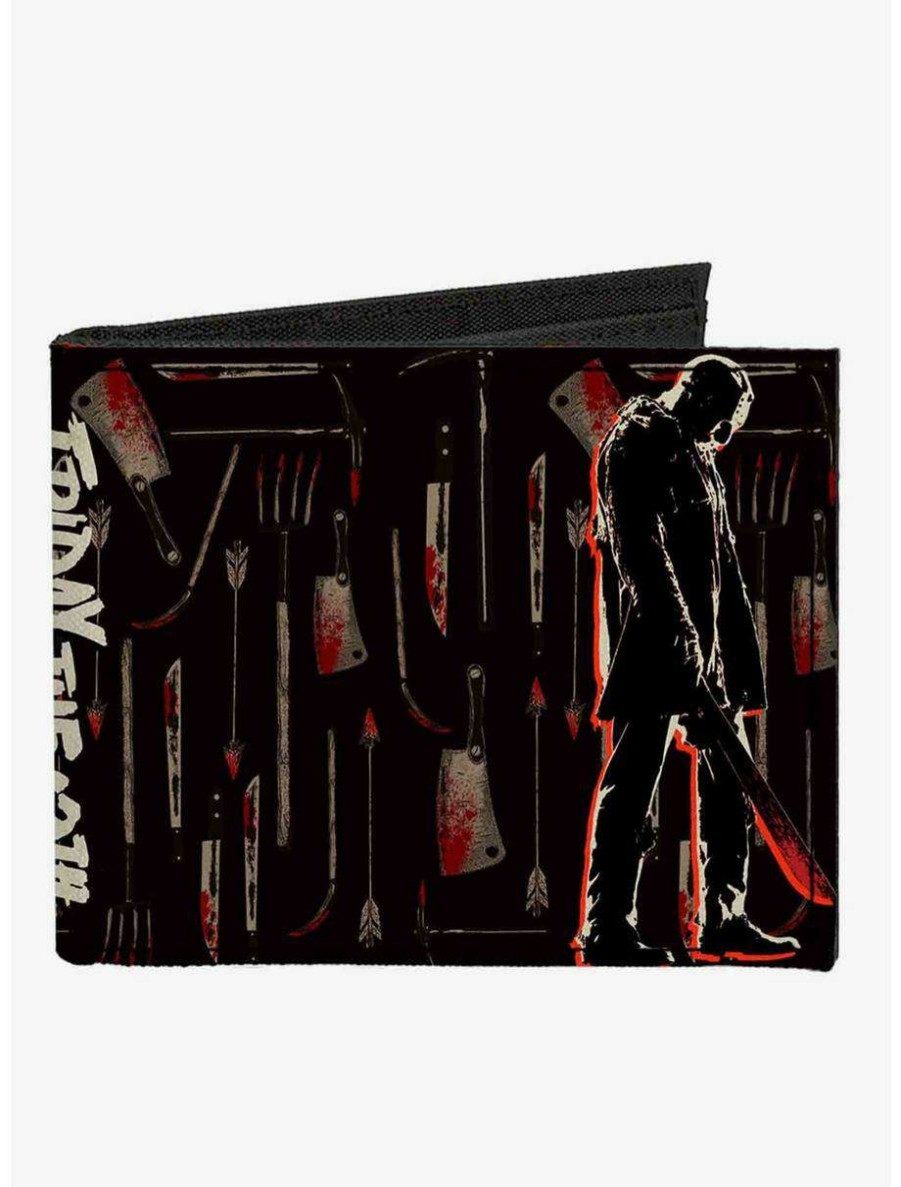 Wallets * | Boxlunch Friday The 13Th Jason Machete Pose Bloody Tools Canvas Bifold Wallet