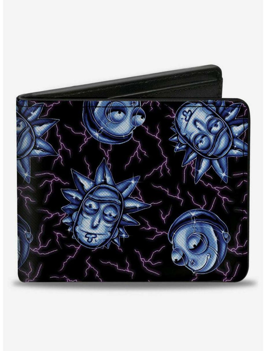 Wallets * | Boxlunch Rick And Morty Electric Faces Scattered Bifold Wallet