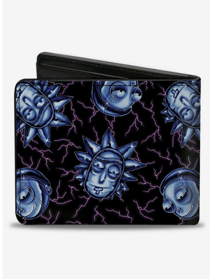 Wallets * | Boxlunch Rick And Morty Electric Faces Scattered Bifold Wallet