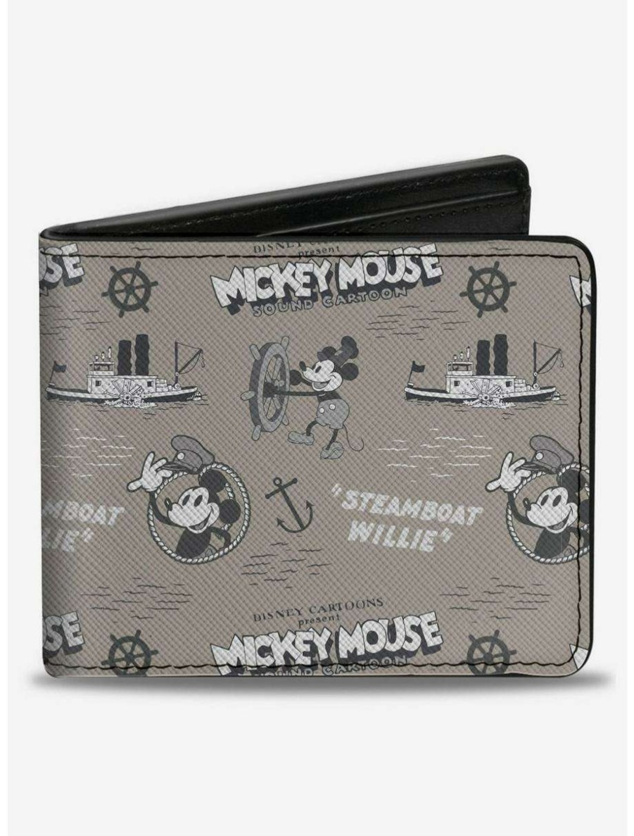 Wallets * | Boxlunch Disney100 Mickey Mouse Steamboat Willie Collage Bifold Wallet