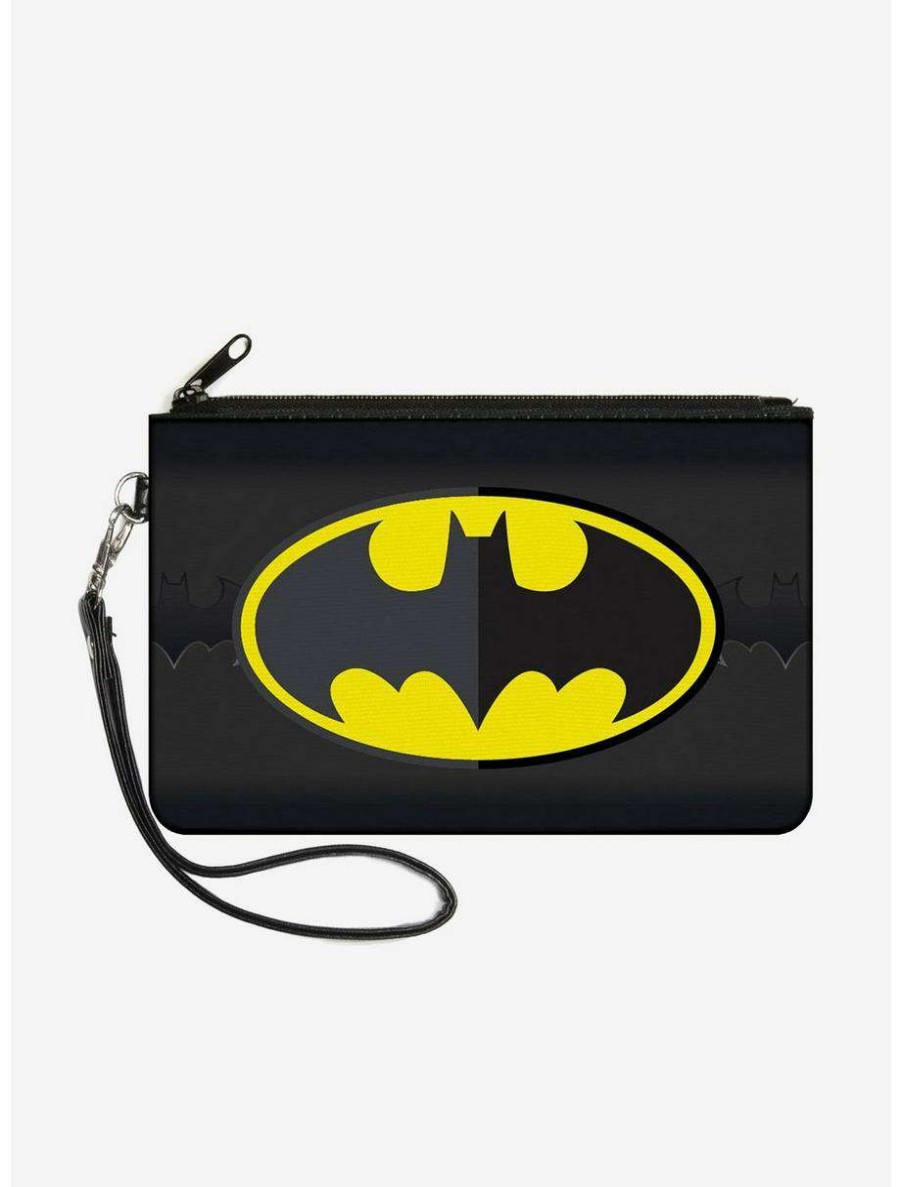 Wallets * | Boxlunch Dc Comics Batman Icon Centered Bat Signal Wallet Canvas Zip Clutch