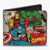 Wallets * | Boxlunch Marvel 5 Avengers Group Marvel Comics Logo Stacked Comic Scenes Bifold Wallet